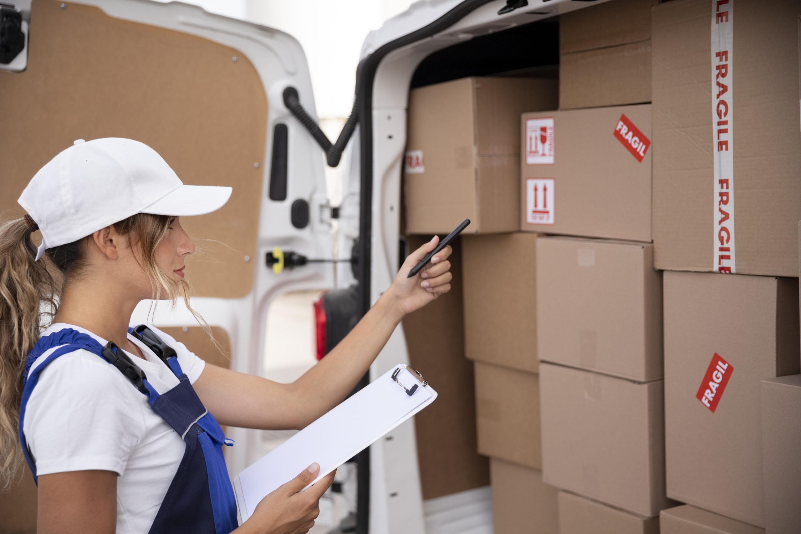 mujer de entrega de tiro medio con paquetes